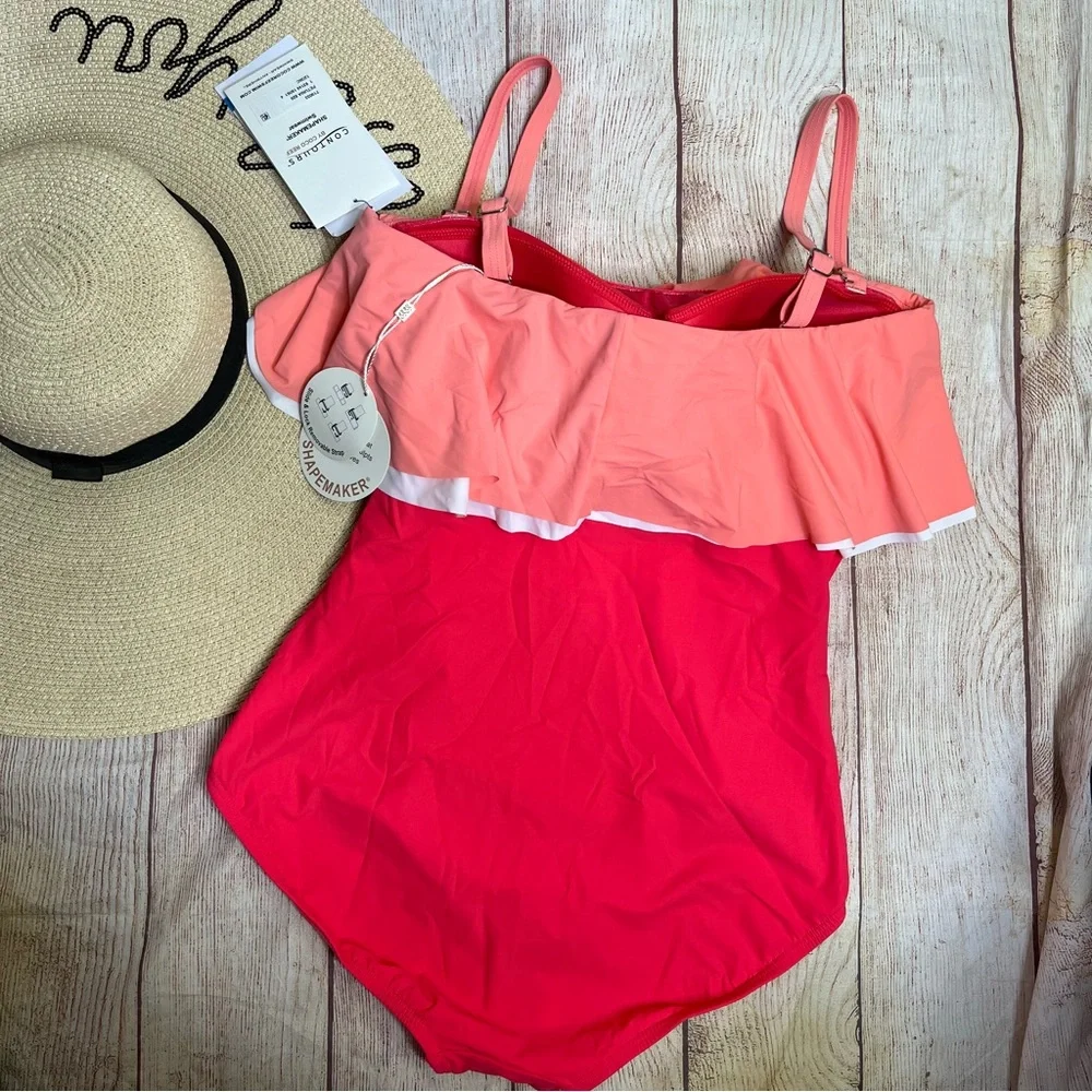 Coco Reef Contours Agate Petunia Ruffle Bandeau One Piece Swimsuit Size 12 - Picture 5 of 7